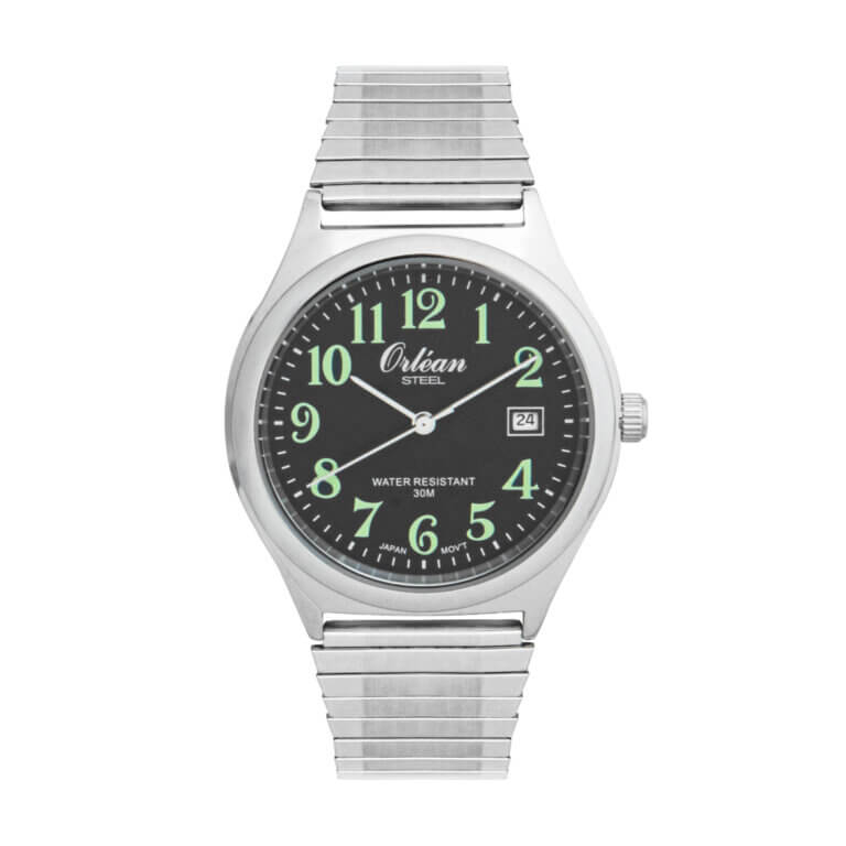 Montre extensible, acier inoxydable, fond noir - ME3495 - Orlean