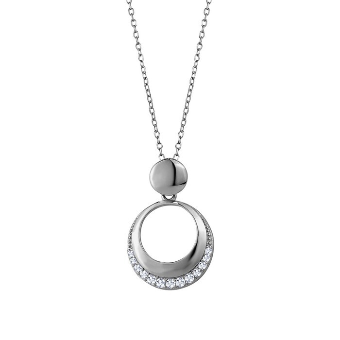 Pendentif rond, argent, zircons - N1382 - Création Gl