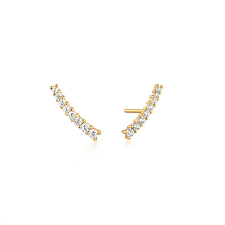 Boucles d'oreilles grimpantes en argent doré avec zircons - E037-03G - Ania Haie