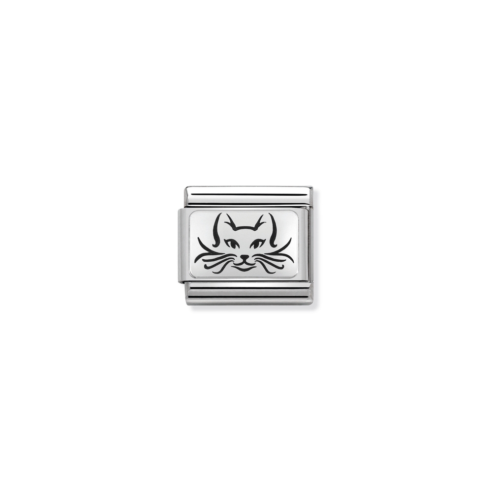 Maille classique chat, acier inoxydable, argent, émail noir - 33010905 - NOMINATION