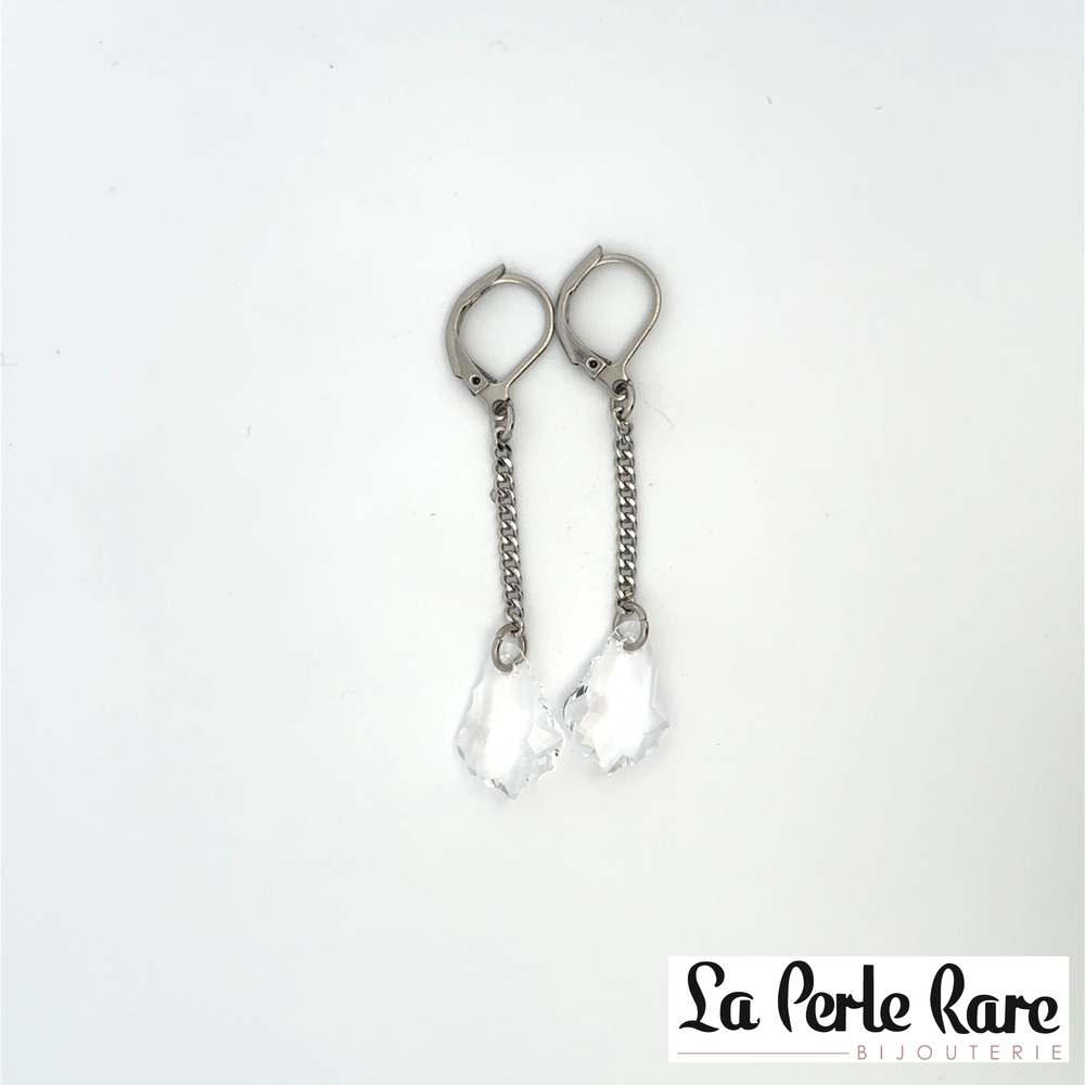 Boucles d'oreilles pendantes acier inoxydable, cristaux incolores - 171-ER8165 - Steelx