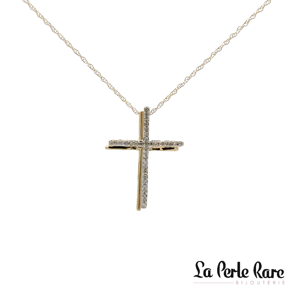 Pendentif croix, or jaune 10 carats, 10 points de diamants total - LPR-2552 - Exclusivités