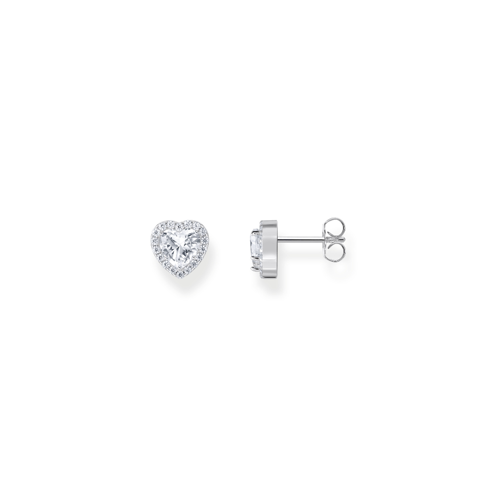 Boucles d'oreilles fixes coeurs, argent, zircons incolores