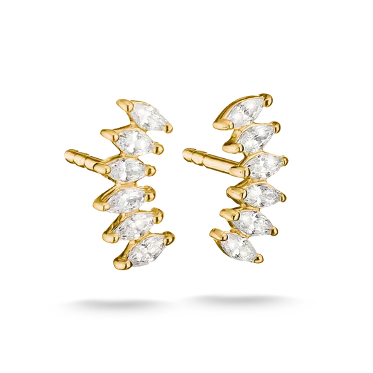 Boucles d'oreilles fixes alliage premium plaqué or 18 carats, zircons incolores