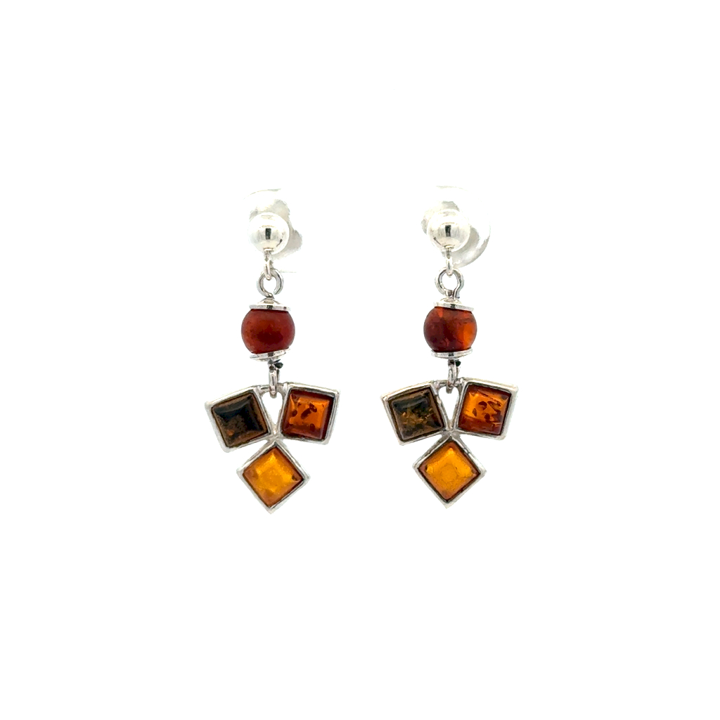 Boucles d'oreilles pendantes argent, ambre