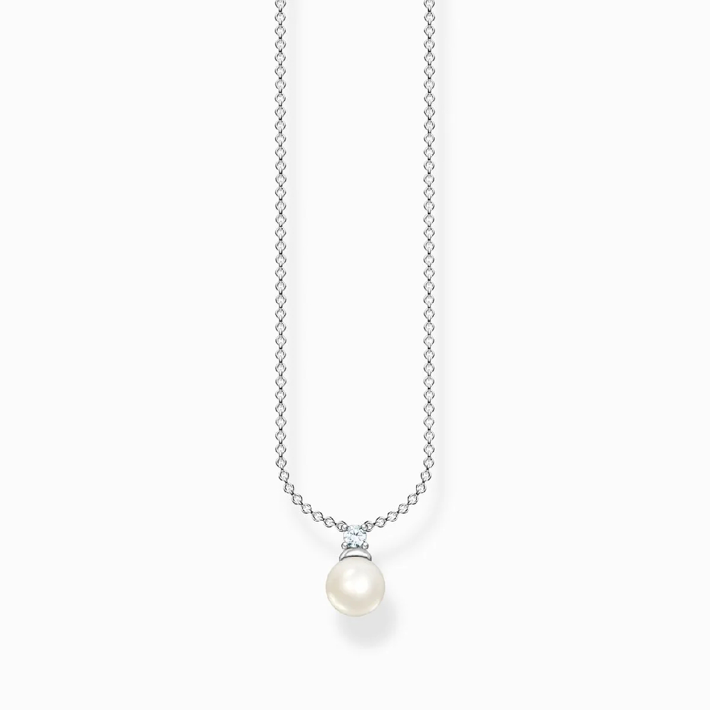 Collier argent, perle, zircon incolore