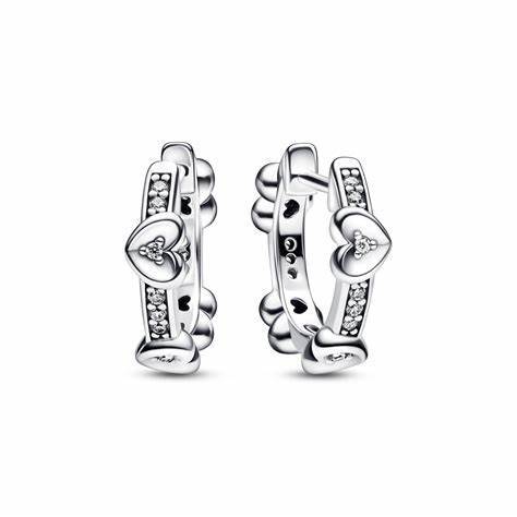 Huggies cœurs radieux scintillants, argent, zircons - 292498C01 - Pandora