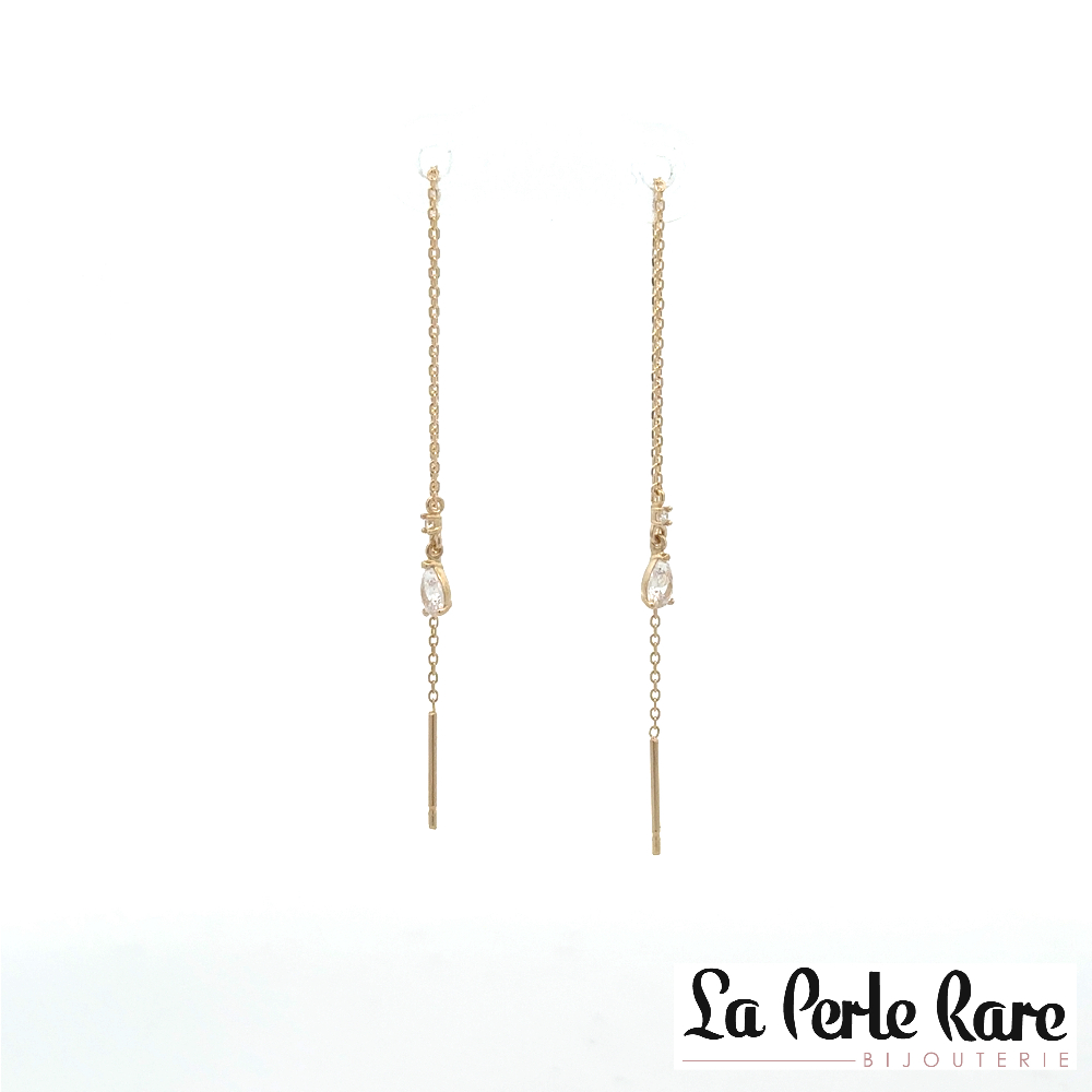 Boucles d'oreilles chaînettes or jaune 10 carats, zircons incolores - PT48864 - Pure Romance