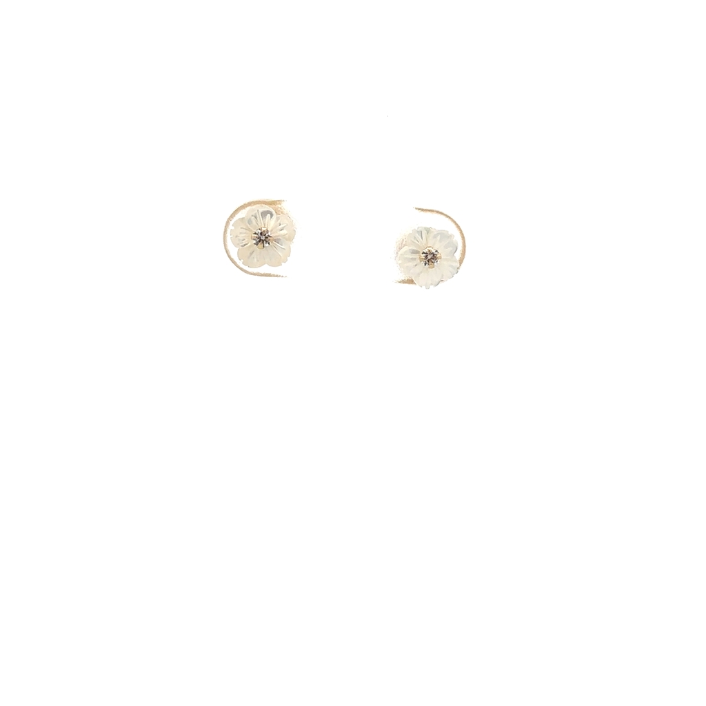 Boucles d'oreilles fixes fleurs or jaune 10 carats, nacre de perle et zircons - 10595-BLANC - Exclusivités