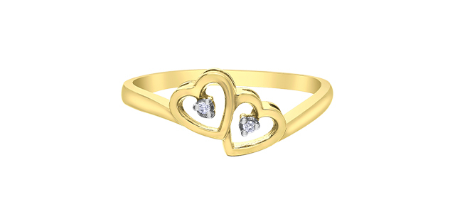 Bague coeurs, or jaune 10 carats, 1 point de diamant total - DD8071Y - Corona