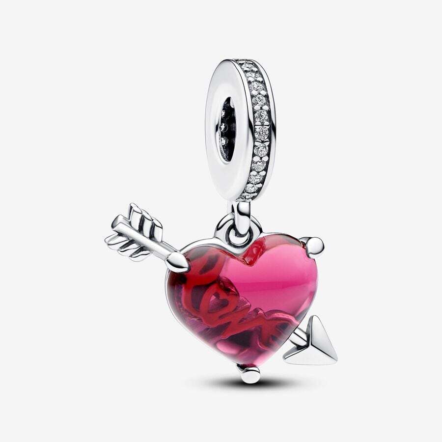 Bille coeur et flèche, argent, verre de Murano rouge, zircons - 793085C01 - Pandora