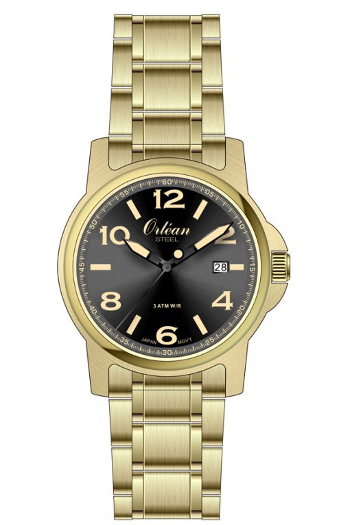Montre acier inoxydable doré, fond noir - ME3660 - Orlean