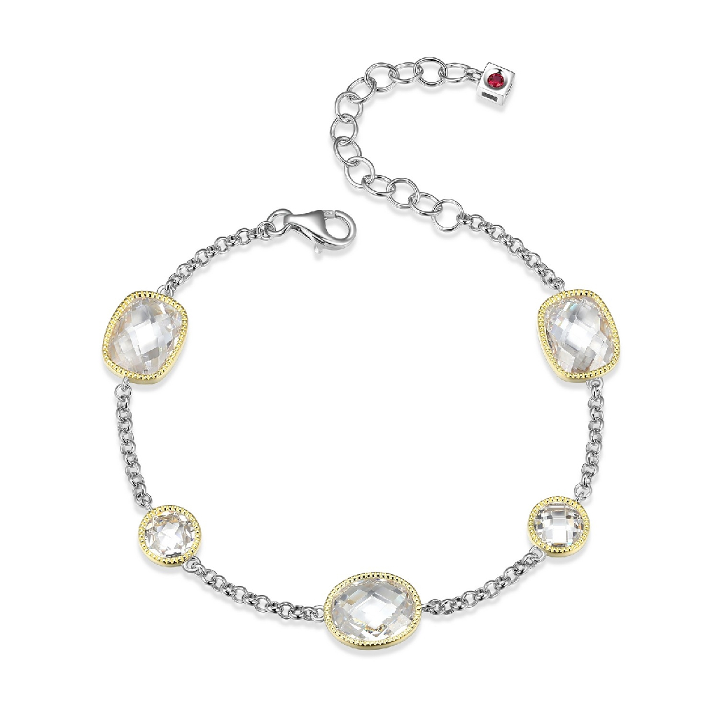Bracelet argent 2 tons (blanc et jaune), zircons incolores - R1LAQ6974Q - Elle