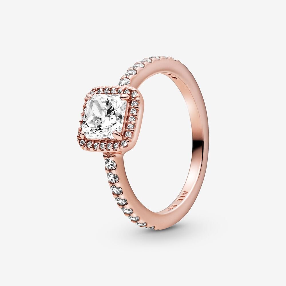 Bague halo carré scintillant, cz, rose - 188862C01-52 - Pandora