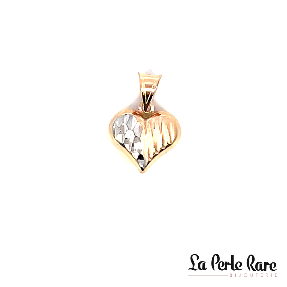 Pendentif coeur texturé, or 2 tons (rose/blanc) 10 carats - PCH-270-2TR - Exclusivités