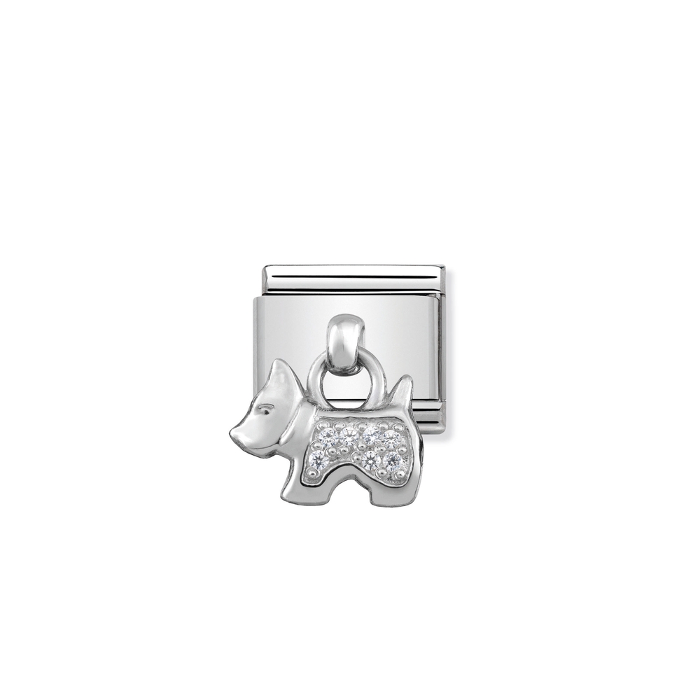 Maille classique chien, acier inoxydable, argent, zircons incolores - 33180009 - NOMINATION