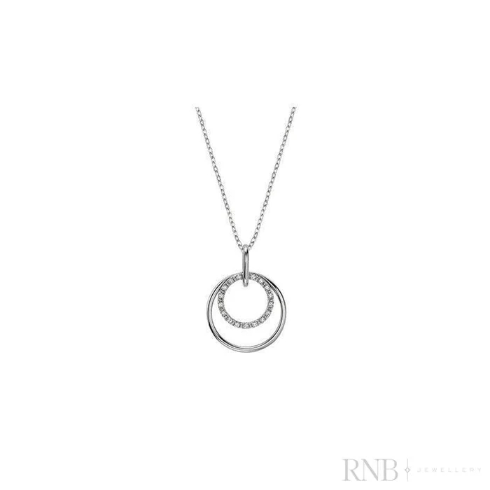 Pendentif cercles, or blanc 10 carats, 5 points de diamant total - 09-0410SE2 - Rnb