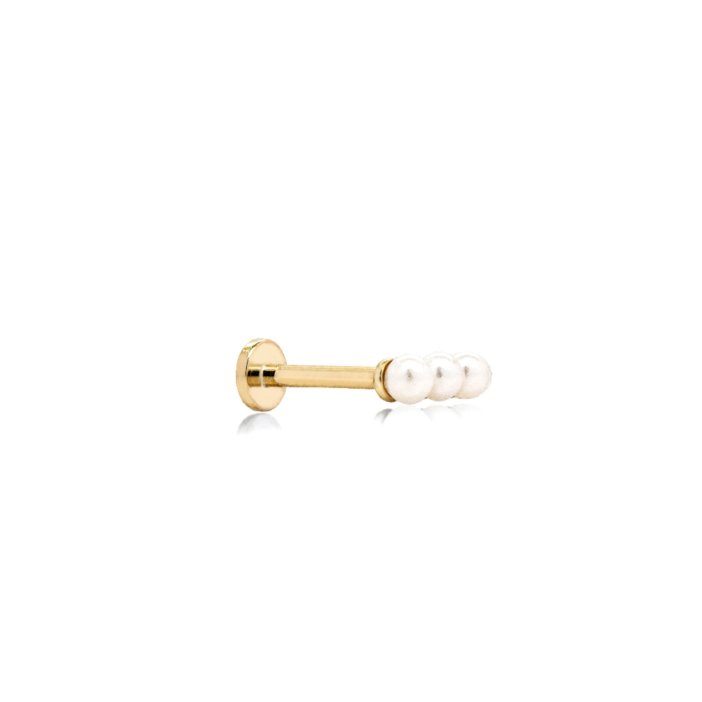 Boucle d'oreille fixe vissée (seule), or jaune 14 carats, perles - GE-14-1035 - Exclusivités