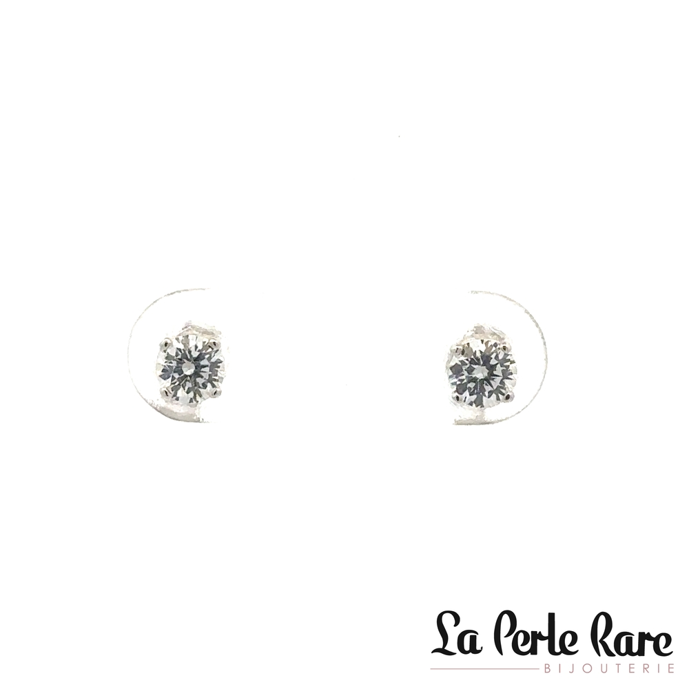Boucles d'oreilles fixes or blanc 10 carats, zircons incolores, 4 millimètres - 10369-4B - Exclusivités