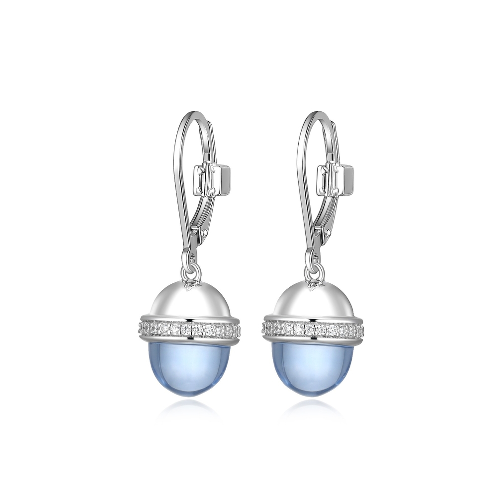 Bo pendantes argent rhodié, quartz bleu synthétique, zircons - R2LCSRBV03 - Elle