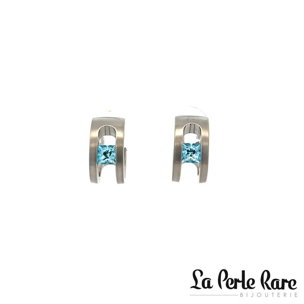 Anneaux acier inoxydable, zircons bleus - 175-ER57-T - Steelx