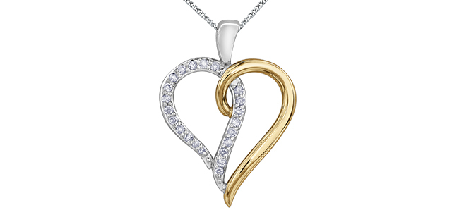 Pend coeur or 2 tons 10 pts dia tot Pend coeur or 2 tons 10 pts dia tot