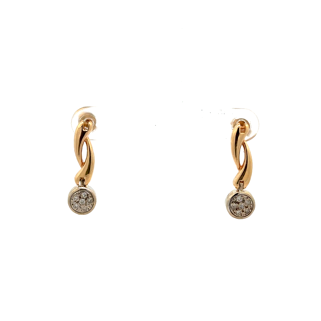 Boucles d'oreilles pendantes or 2 tons (jaune et blanc) 14 carats, 12 points de diamant total - 13908-G-BO - Exclusivités