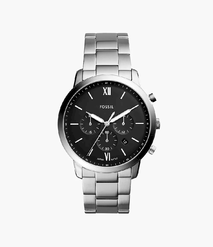 Fossil stainless steel watch, black dial