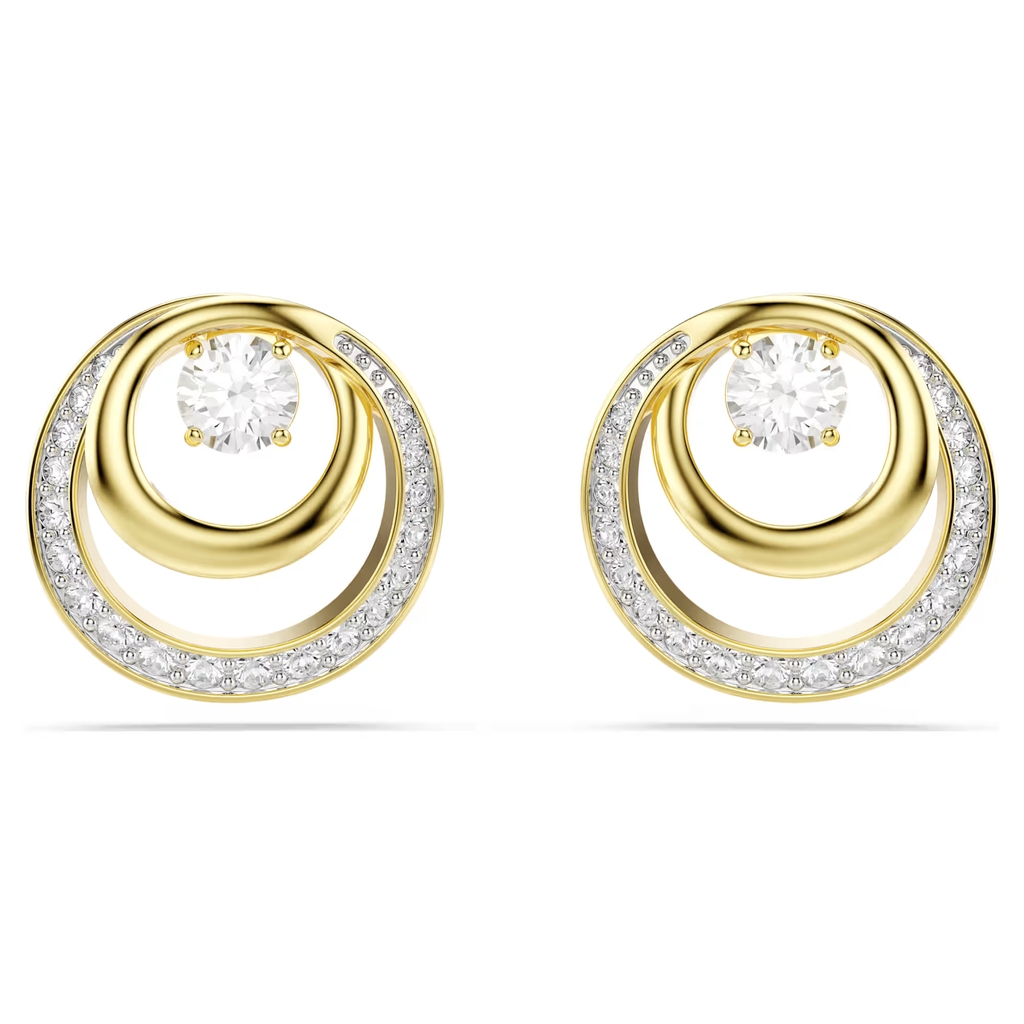 Boucles d'oreilles fixes Hyperbola, métal doré, cristaux incolores