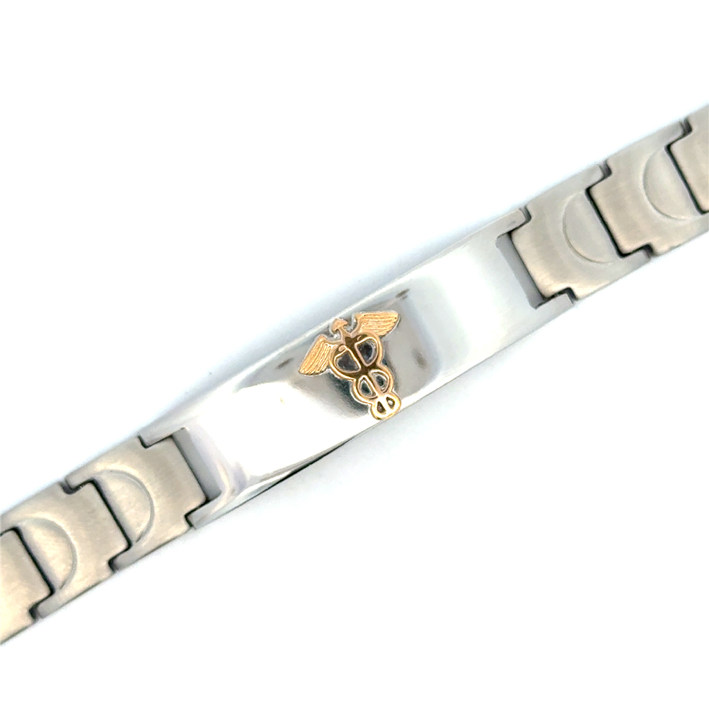 Bracelet médical, acier inoxydable 2 tons (blanc et jaune)
