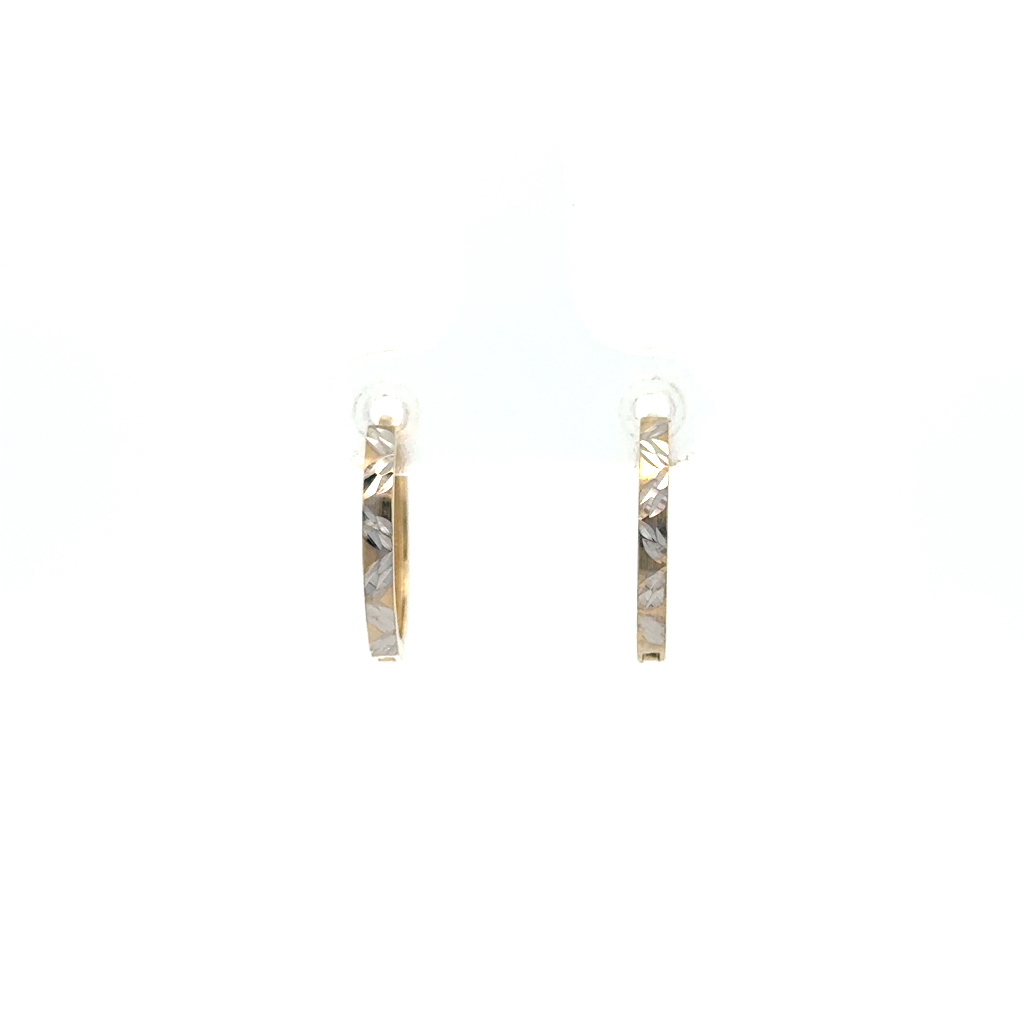 Anneaux de type huggies texturés, or 2 tons (jaune et blanc) 10 carats