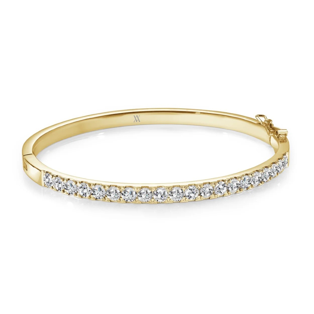 Bracelet rigide, acier inoxydable doré, zircons incolores
