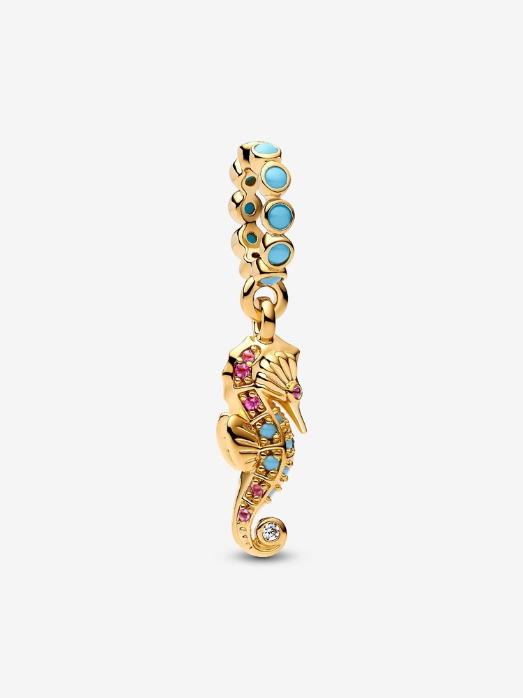 Bille hippocampe, métal unique plaqué d'or 14 carats, zircons incolores, cristaux roses et bleus - 763895C01 - Pandora