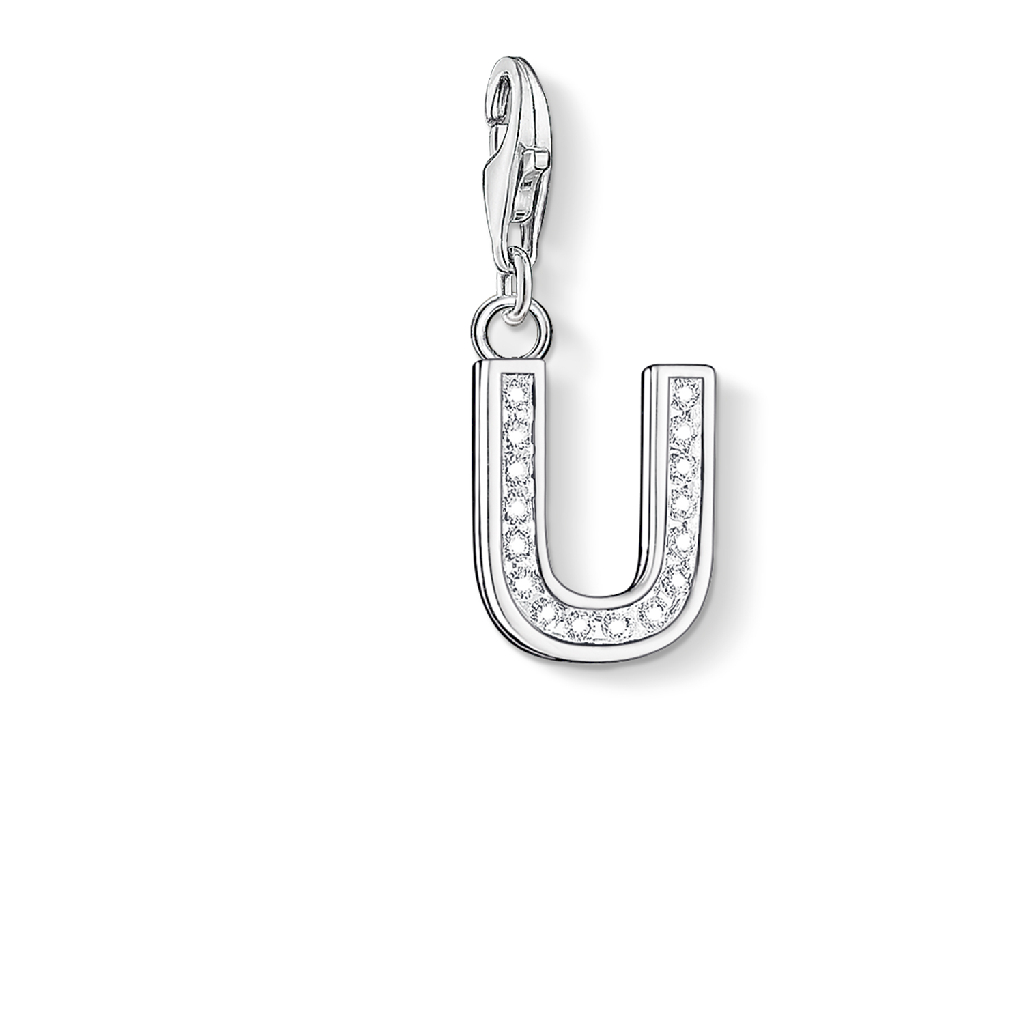 Charm lettre U, argent, zircons incolores