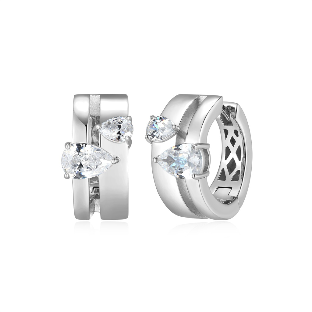 Anneaux de type huggies argent, zircons incolores