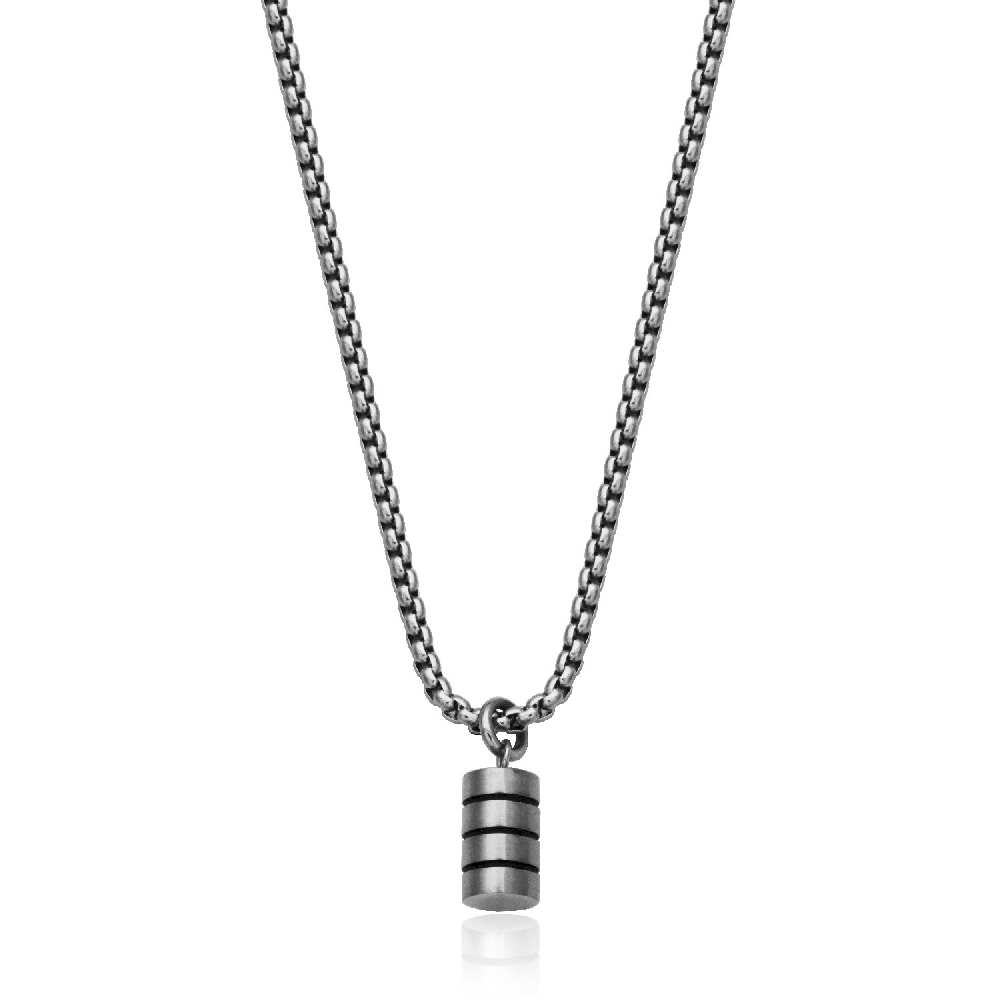 Pendentif cylindre, acier inoxydable 2 tons (blanc/noir) - T3XH420122 - Steelx