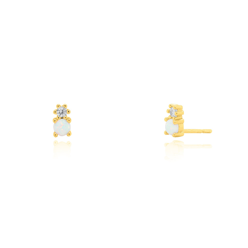 Boucles d'oreilles fixes argent finition or jaune, opales, zircons incolores - ST-1651-G - Exclusivités