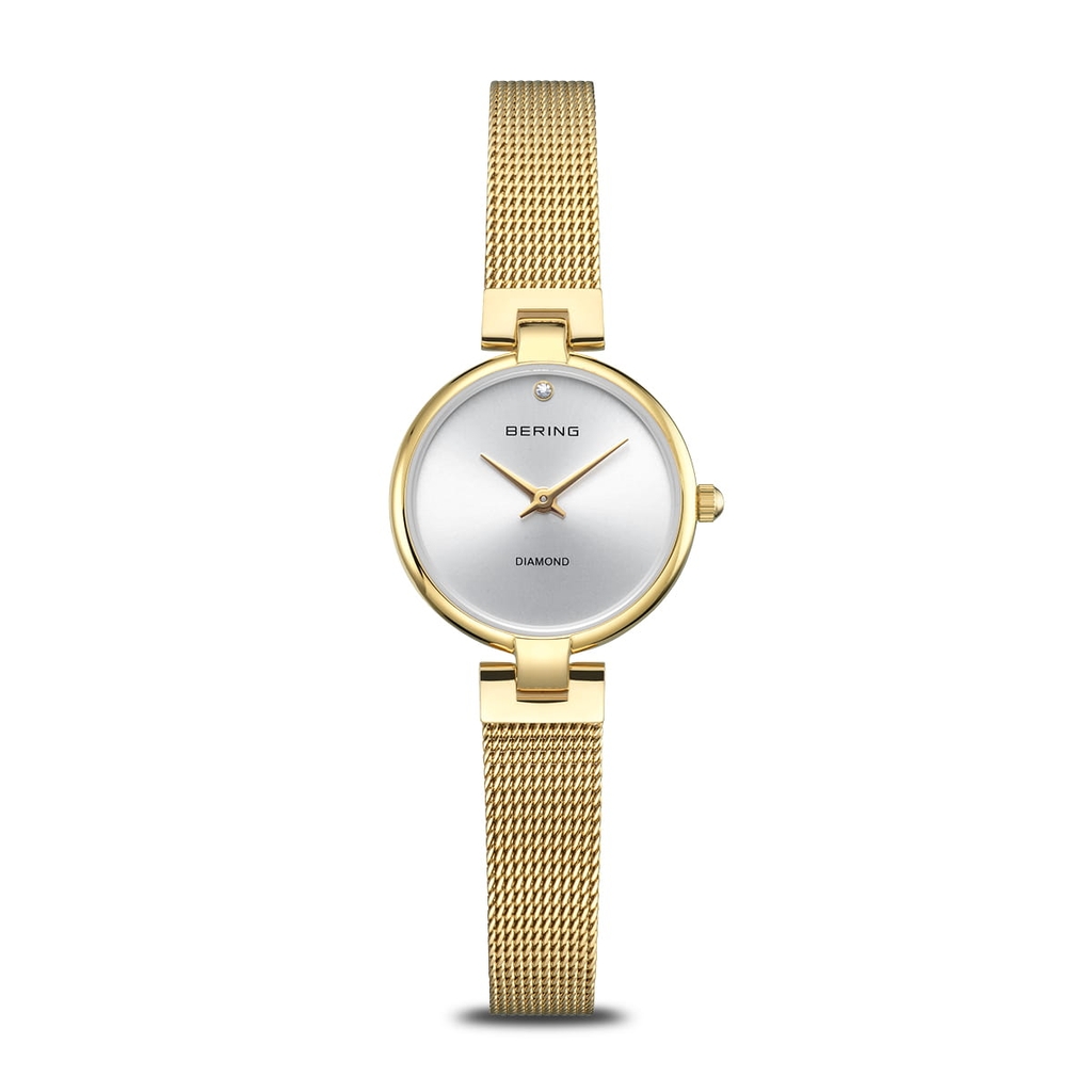 Montre acier inoxydable doré, fond argenté, diamant - 17724-330 - Bering