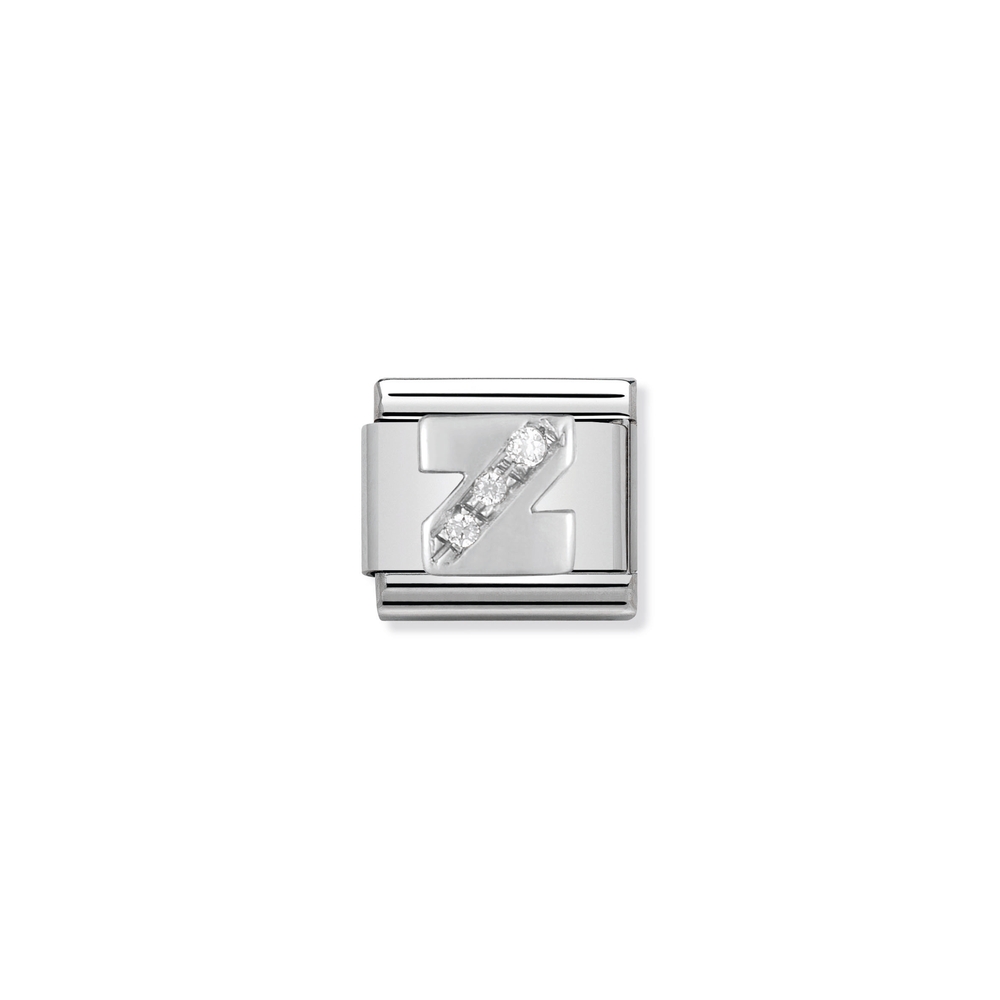 Maille classique lettre Z, acier inoxydable, argent, zircons incolores - 33030126 - NOMINATION