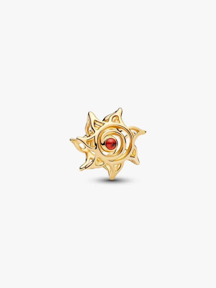 Bille soleil ajouré, métal unique plaqué d'or 14 carats, cristal orange