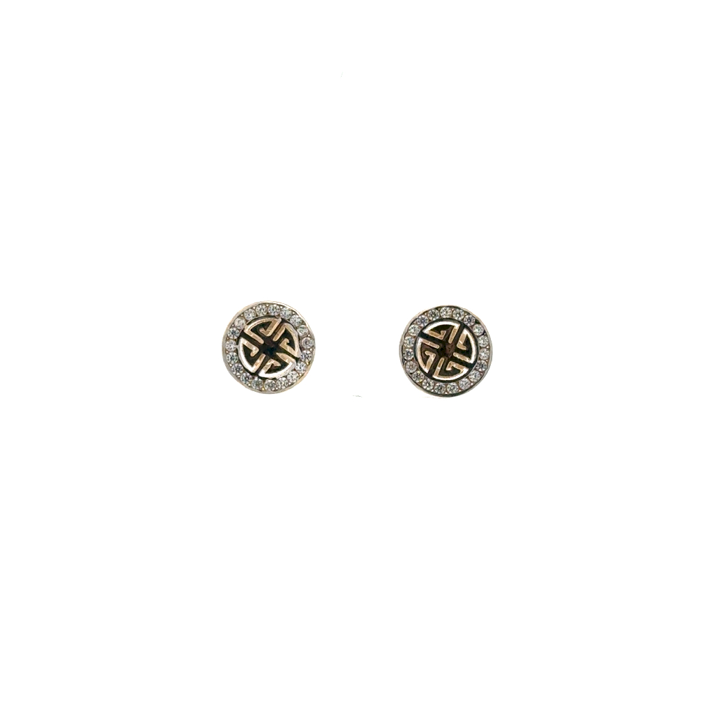 Boucles d'oreilles fixes de style Versace, or 2 tons (jaune et blanc) 10 carats, zircons incolores