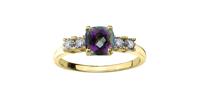 Bague or jaune topaze mystique, 8 pts dia tot