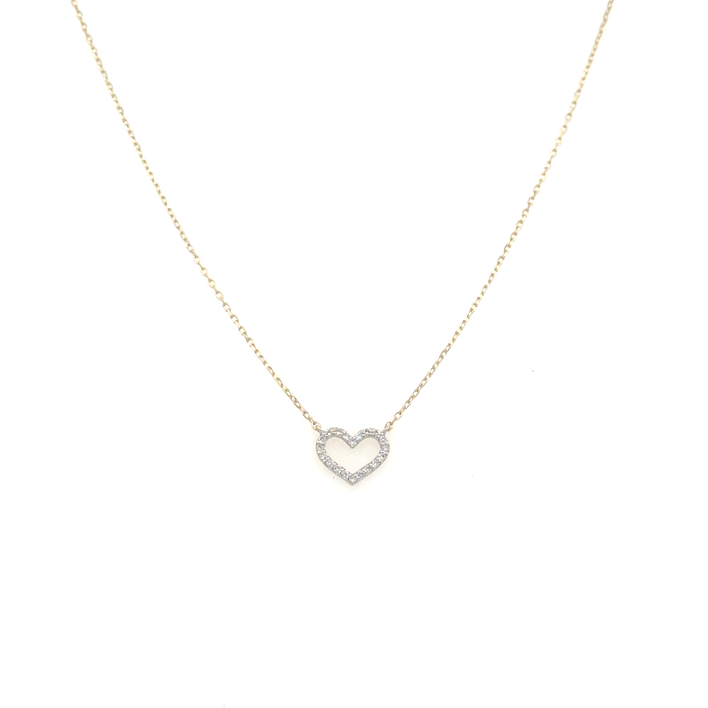 Collier coeur, or jaune 14 carats, 6 points de diamant total, SI/FG