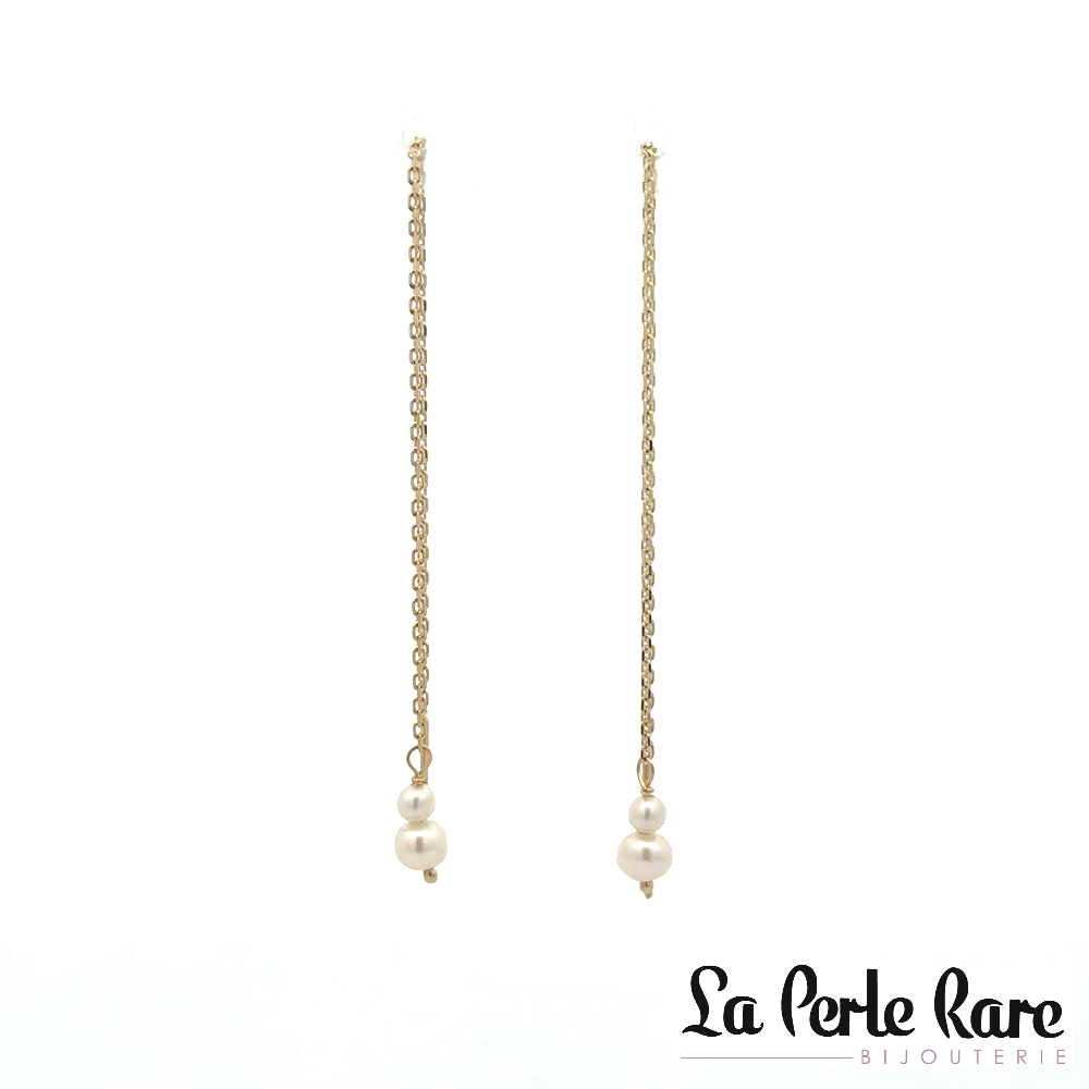 Boucles d'oreilles chaînette or jaune 10 carats, perles d'eau douce - PT4504 - Pure Romance