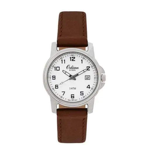 Montre cuir brun, acier, fond blanc - ME3182-LTRBR - Orlean