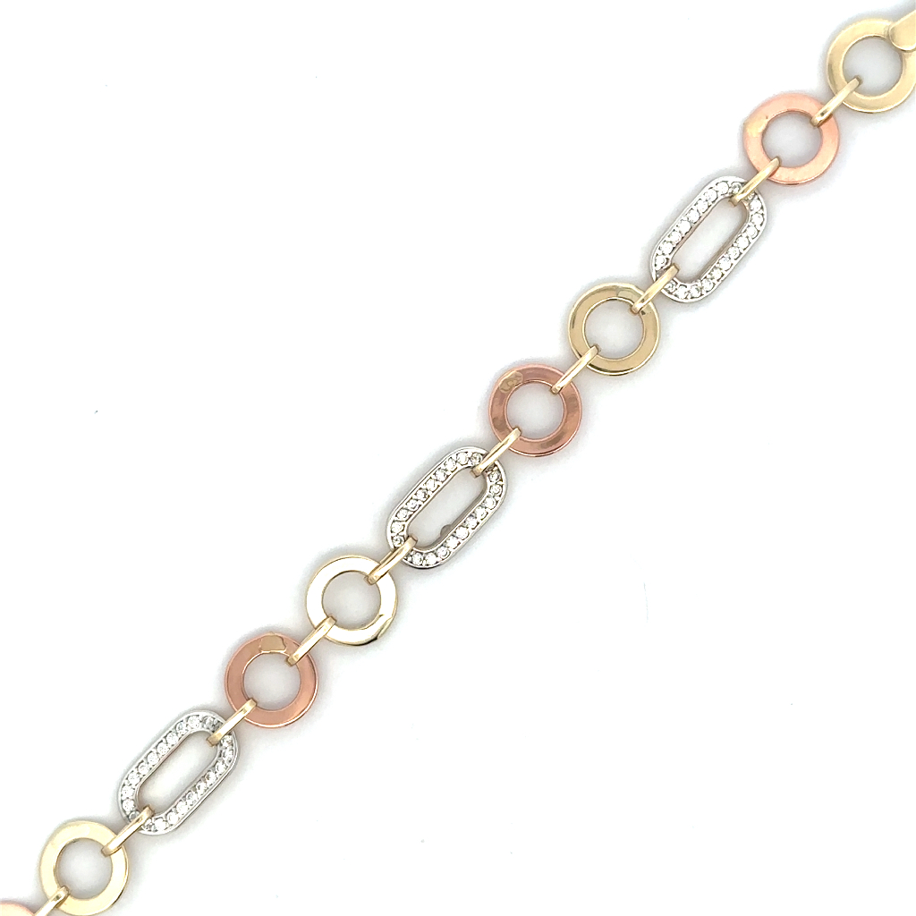 Bracelet or 3 tons (jaune, blanc et rose) 10 carats, zircons incolores - BDSH01-1761-3T - Exclusivités