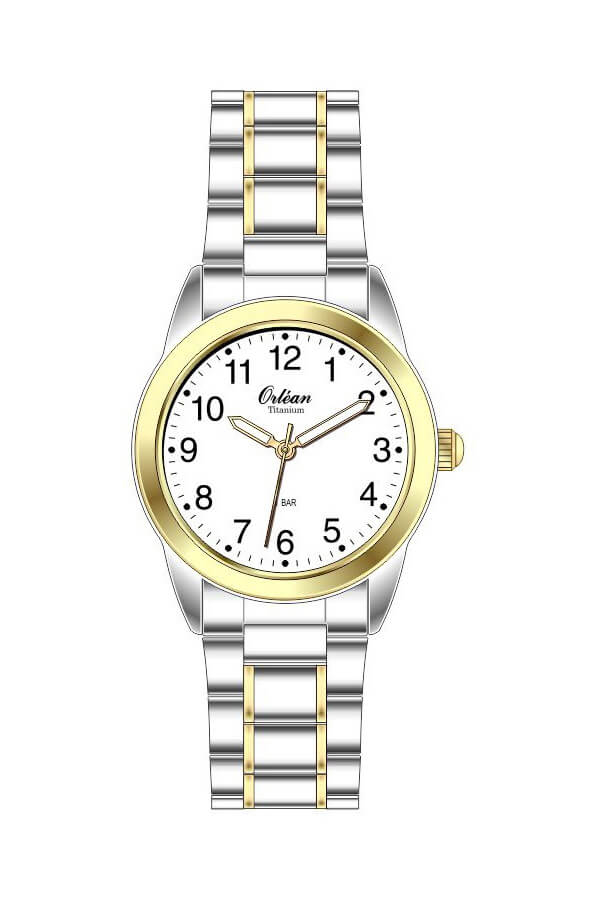 Montre titane 2 tons (blanc/jaune), fond blanc - ME3627 - Orlean