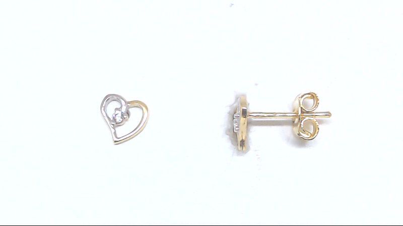 Boucles d'oreilles fixes coeurs, or 2 tons (jaune/blanc) 10 carats, zircons incolores