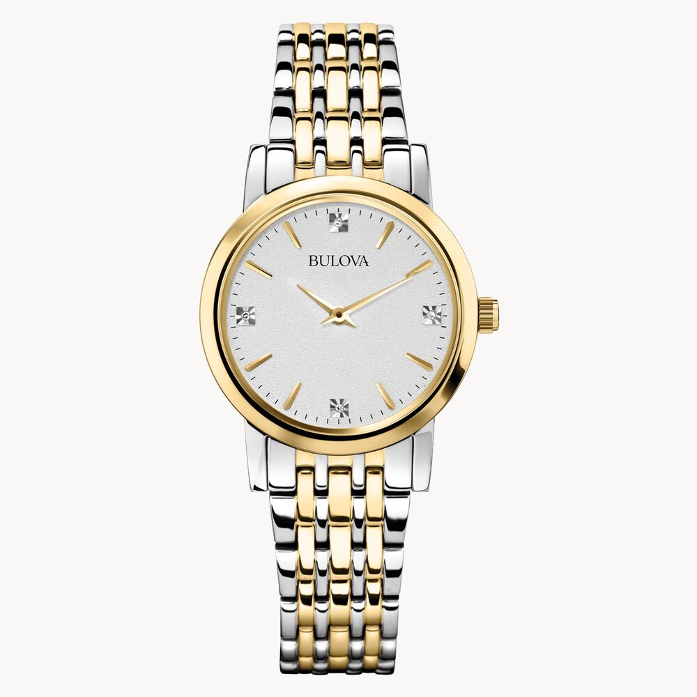 Montre acier inoxydable 2 tons (blanc/jaune), fond blanc, diamants - 98P115 - Bulova