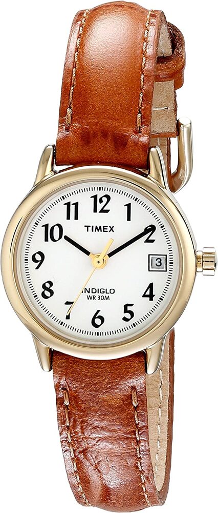 Montre cuir brun, métal doré, fond blanc - T2J761GP - Timex